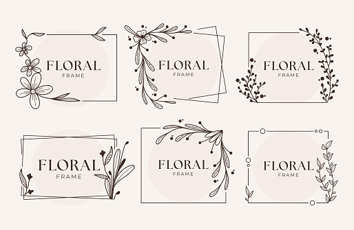 Set of floral frame templates. Six different floral frames for wedding invitation, greeting card, etc.