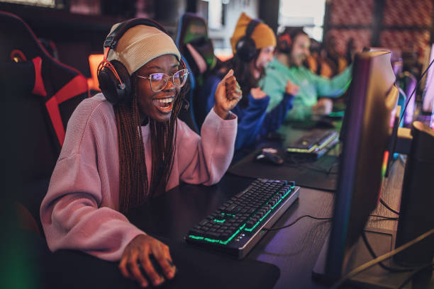 Professional gamers in gaming club