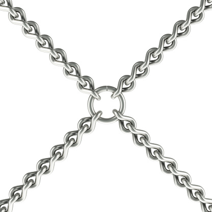 Chains with ring in the center. 3D rendering isolated on white background
