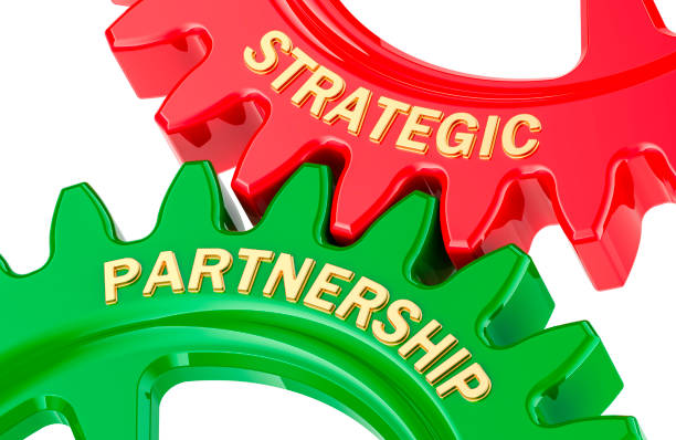 Strategic Partnership, concept with colored gearwheels. 3D rendering