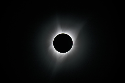 A high resolution image of a total solar eclipse with the sun's corona.