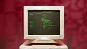 Retro Pc With Loading Code Console Programmer Making Scripts Green ...
