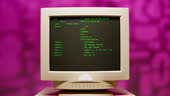 Retro Pc With Loading Code Console Programmer Making Scripts Green ...
