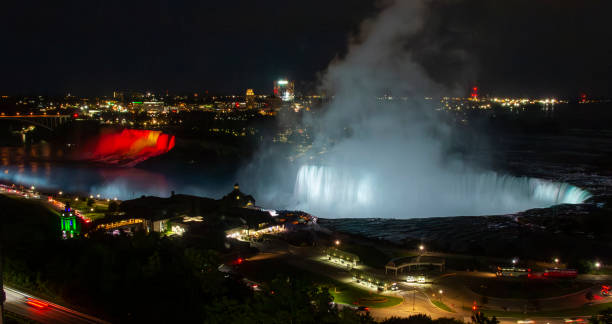 istock Looking down at Niagara Falls lit up in colors at night 1988723964
