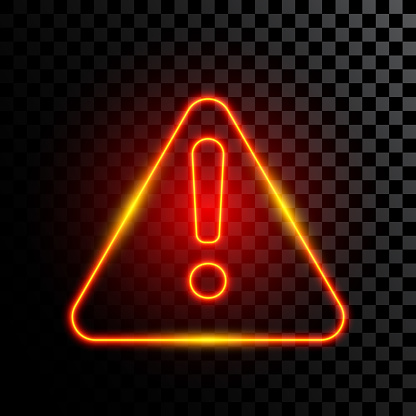 Danger warning triangle, neon sign, isolated, vector illustration.