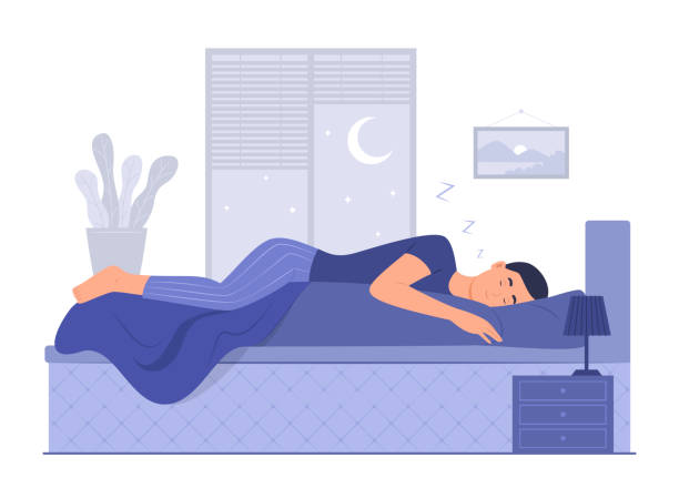 Man Sleeping in Bed at Night and Hugging a Pillow Young man sleeping in bed at night and hugging a pillow drawing of mattress stock illustrations