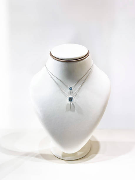 istock Display with beautiful blue diamond necklace 1988796638