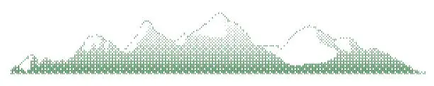 Vector illustration of Green halftone mountain landscape with fir trees pattern.