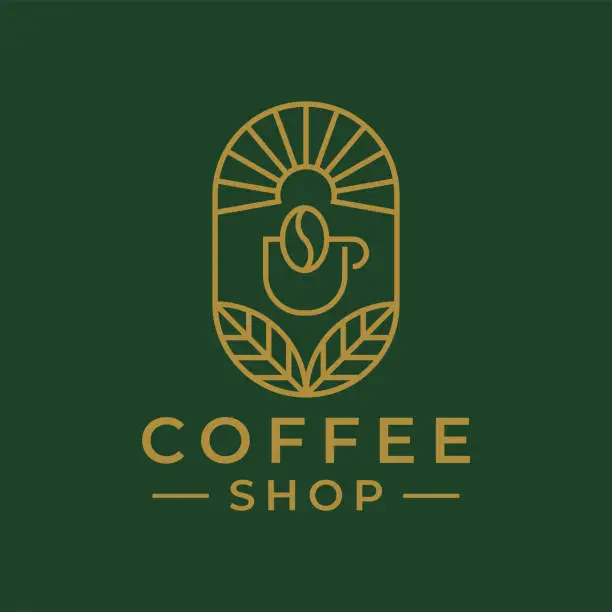 Vector illustration of Coffee Bean Organic for Coffeeshop Brand Logo Vintage Badge Linear Style