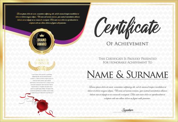 certificate with golden seal and colorful design border - certificate stock certificate diploma frame点のイラスト素材／クリップアート素材／マンガ素材／アイコン素材