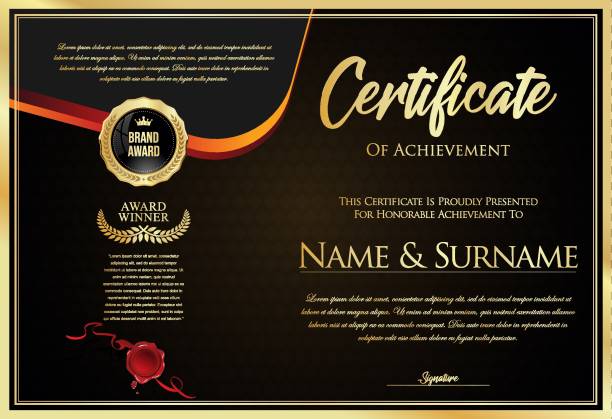 certificate with golden seal and colorful design border - certificate stock certificate diploma frame点のイラスト素材／クリップアート素材／マンガ素材／アイコン素材