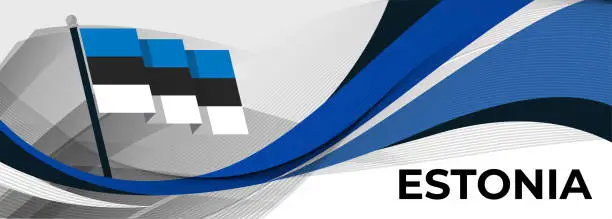 Vector illustration of Estonia national day banner with Estonian flag colors theme  and geometric abstract retro modern blue black background white design. Tallinn Estonia Flag for independence day.
