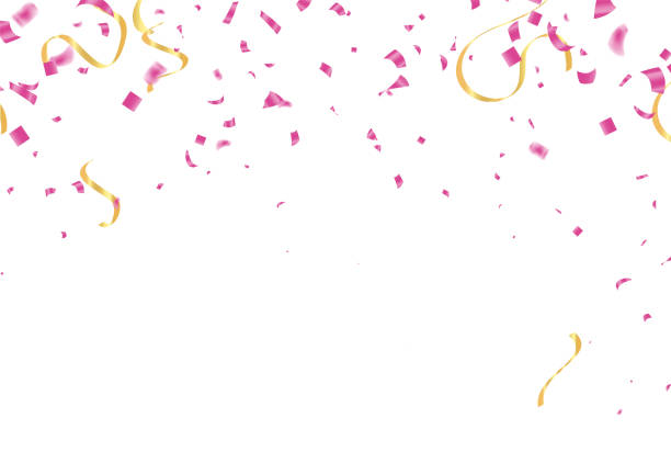 istock Vector party balloons illustration. Confetti and ribbons flag ribbons, Celebration background template, Luxurious Confetti Fall From Top To Bottom. Postcard Square Design eps.10 1989005390