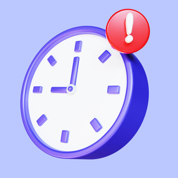 istock 3D render alarm clock hurry up, ringing watches with flash lightnings. Morning alert, time countdown, last chance sale or deadline concept, ringing alarm, circle clock icon, Attention alert sign. isolated on blue background 1989052957