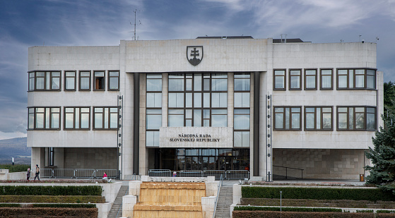 Bratislava, Slovakia - January, 4, 2024 : The National Council of the Slovak Republic ( Narodna rada Slovenskej republiky ) building in Bratislava. Slovakia.