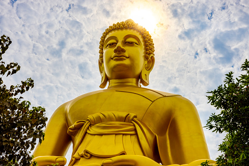 Big golden statue of Reclining Buddha in temple Wat Pho. Bangkok, Thailand