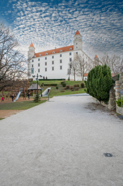 bratislava, slovakia - 16 oct 2019: castle on the hill. autumn season. popular travel destination. sunny day. beautiful cityscape