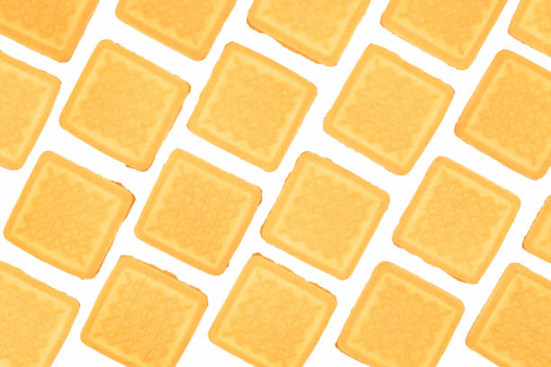 many square sweet cookies, sweet bakery products, close-up on a white background