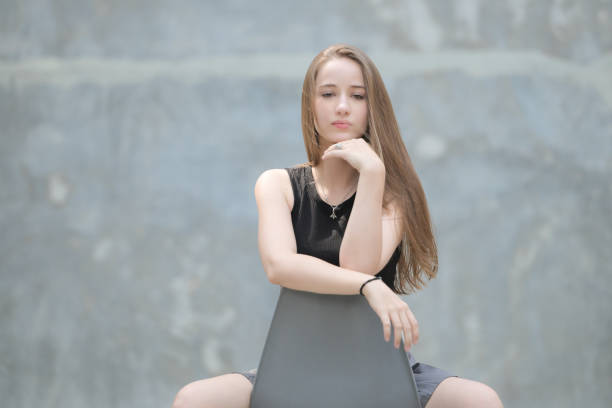 beautiful casual street girl on the steps