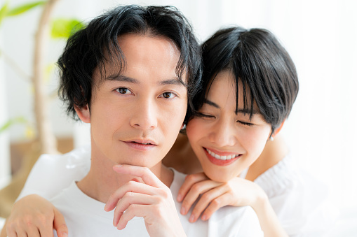 Beauty image of young couple, close up of faces