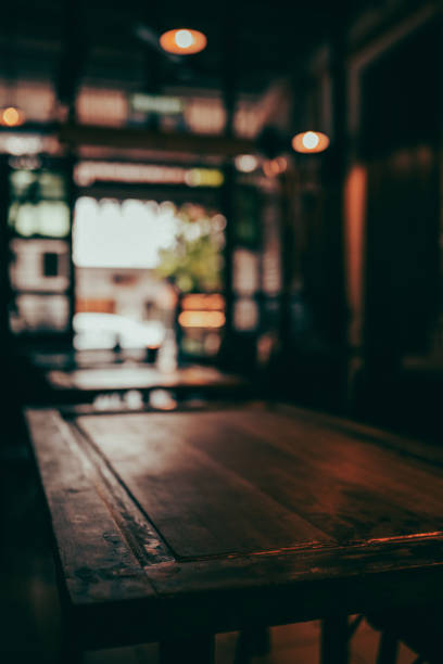 empty wooden table in the cafe