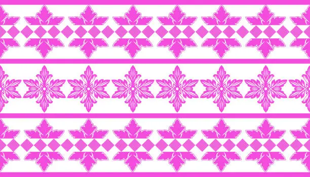 Vector illustration of Damask iakt ethnic traditional Fabric textile seamless pattern decorative ornamental pinkl horizontal style. Curtain, carpet, wallpaper, clothing, wrapping, textile