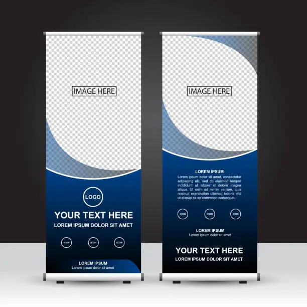 Vector illustration of Blue and black color with wavy dynamic concept Roll Up Banner template.