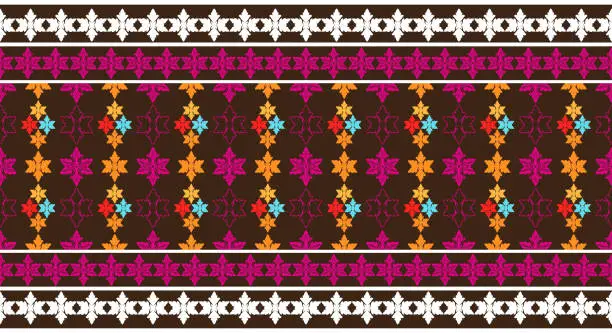 Vector illustration of Damask iakt ethnic traditional Fabric textile seamless pattern decorative ornamental floral horizontal style. Curtain, carpet, wallpaper, clothing, wrapping, textile