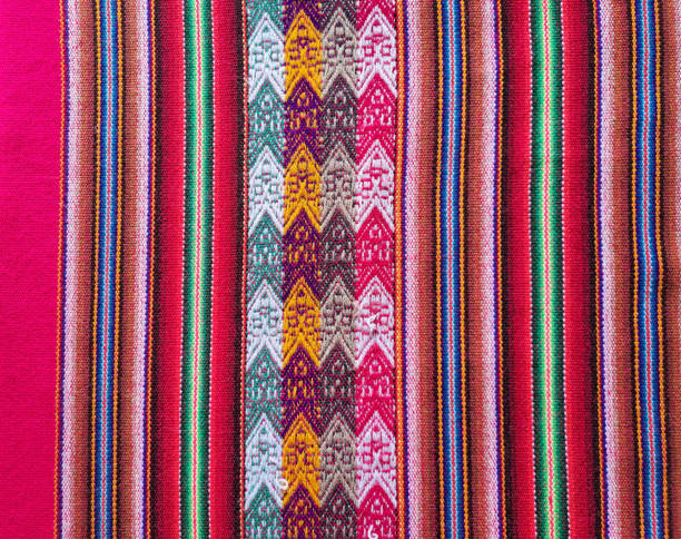 istock Peruvian pattern in a fabric. Peruvian texture full of color. Table cloth from a peruvian restaurant. 1989167704