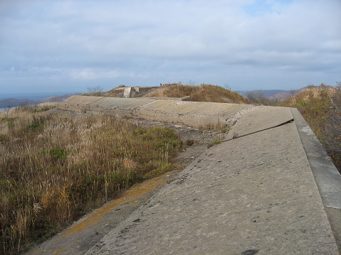 Coastal defense Heavy concrete breastwork and bunker