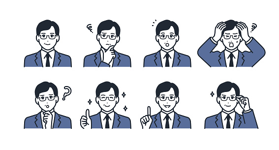 Facial expression icon illustration set material of a middle-aged man wearing a suit