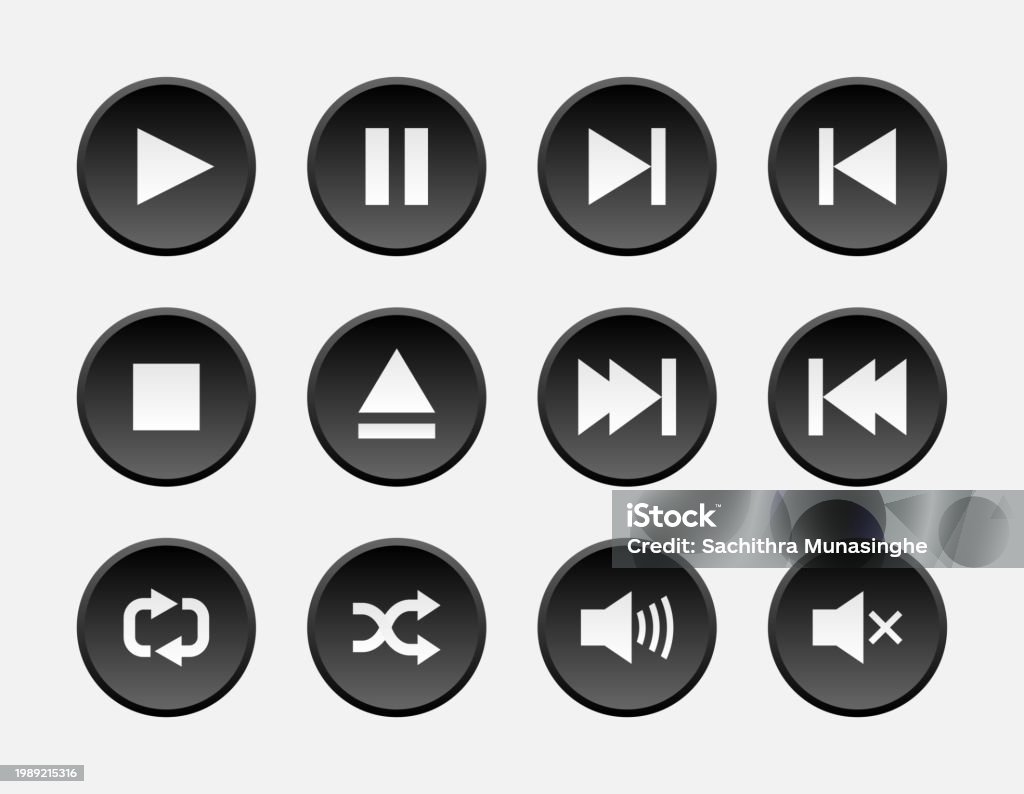 Programable Media Buttons Media Player Control Black Button Set Stock Illustration - Download ...