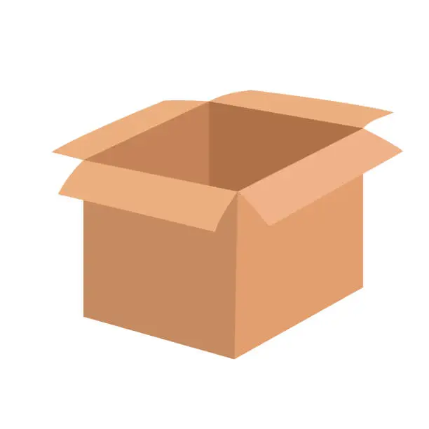 Vector illustration of Cardboard open box. Vector flat illustration isolated on white background