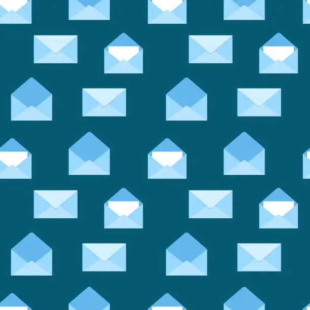 Vector illustration of Seamless watercolor pattern with open and closed envelopes on dark blue background