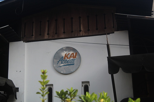 Yogyakarta, Indonesia, April 16, 2024; Cut out, a heritage building with the logo of KAI Access which is a state-owned railway company in Indonesia.