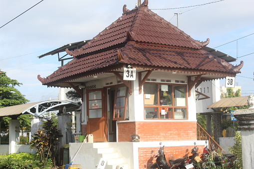 Yogyakarta, April 14, 2024; The building of a railroad monitoring post against the backdrop of a clear sky in the morning