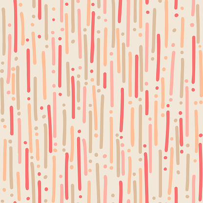 Seamless vector pattern with Hand drawn parallel dashed lines peach pink, textile, packaging. Vector illustration