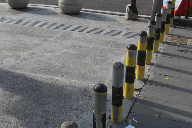istock Pedestrian street with iron barrier 1989330423