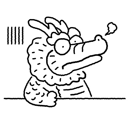 Animal characters vector art illustration.
New Year Dragon Line Art: Staring impatiently.