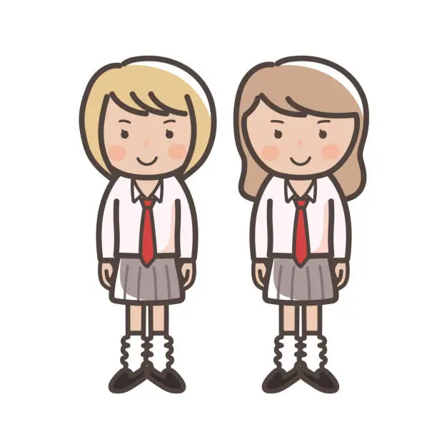 Vector illustration of Illustration of two high school girls in loose socks, kogal style