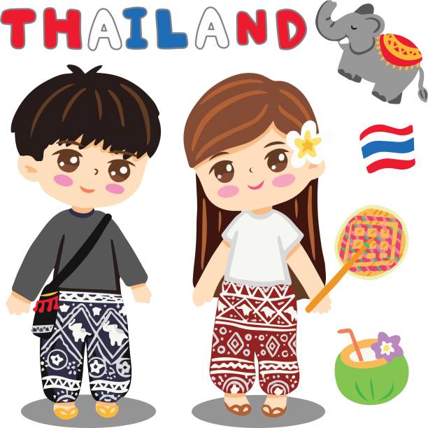 ilustrações de stock, clip art, desenhos animados e ícones de thailand children dress thai culture in southeast asia element - indochina soup flag national flag