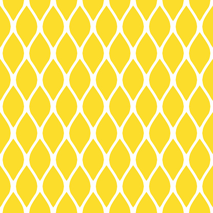 White grid on a yellow background. Geometric pattern of rounded diamonds. Seamless pattern, basic direct location. Isolated. Background for cover, fabric, decor.