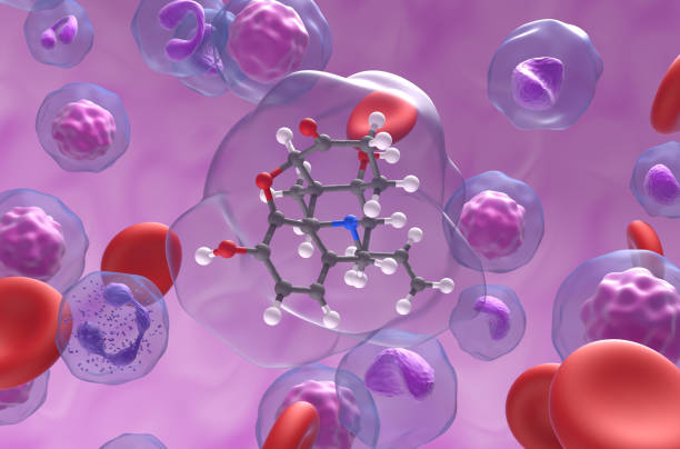 istock Naloxone hydrochloride molecule in the blood flow - closeup view 3d illustration 1989384744