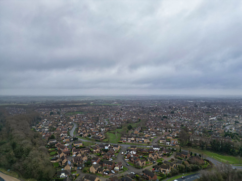 High Angle View of Corby Town of Northamptonshire, England United Kingdom on Cold and Cloudy Day of January 11th, 2024