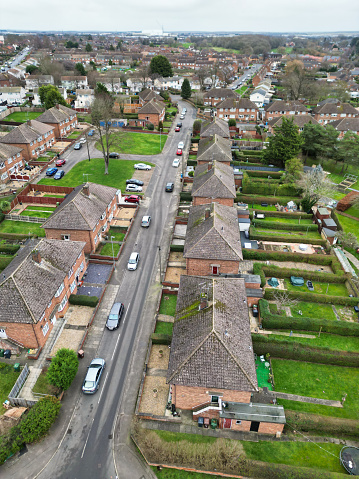 High Angle View of Corby Town of Northamptonshire, England United Kingdom on Cold and Cloudy Day of January 11th, 2024