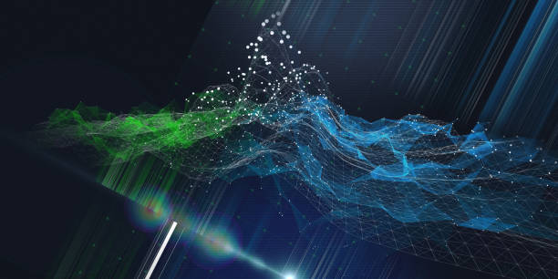 istock Abstract background grid polygonal wireframe graph and dots with blurred lines on dark blue. Technology graph concept in virtual space. Big Data. Banner for business, science and technology. 1989398842