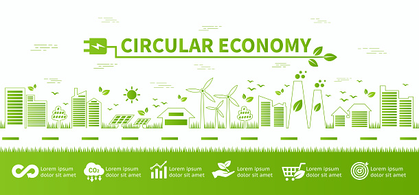 circular economy icon. The concept of eternity, endless and unlimited, circular economy for future growth of business and environment sustainable with flat design infographic, vector illustrator.