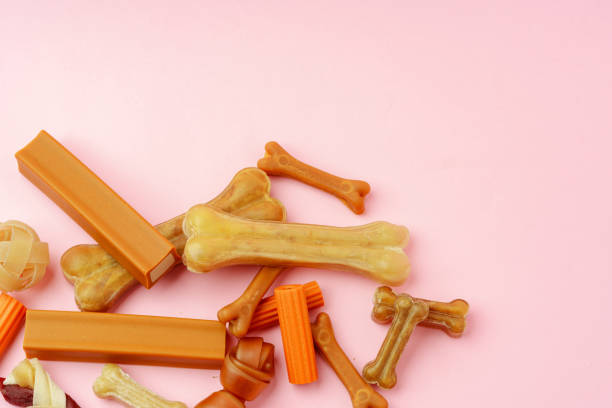 istock Dog chew bone and sticks on pink background 1989485341
