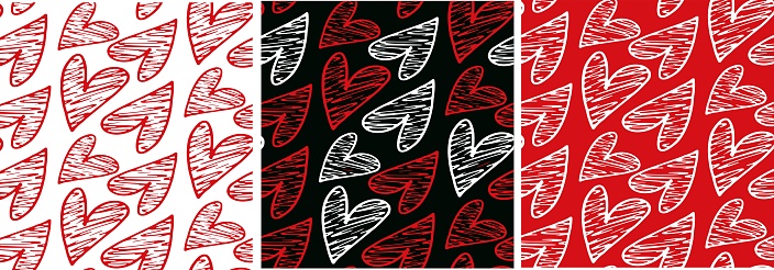Hand drawn doodle heart pattern background. Love you pattern. 100% vector file