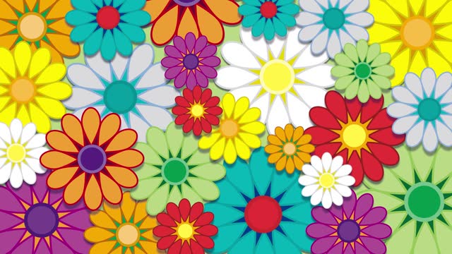 Retro spring background. Animated birth of flowers. Floral drawing animation in flat design.